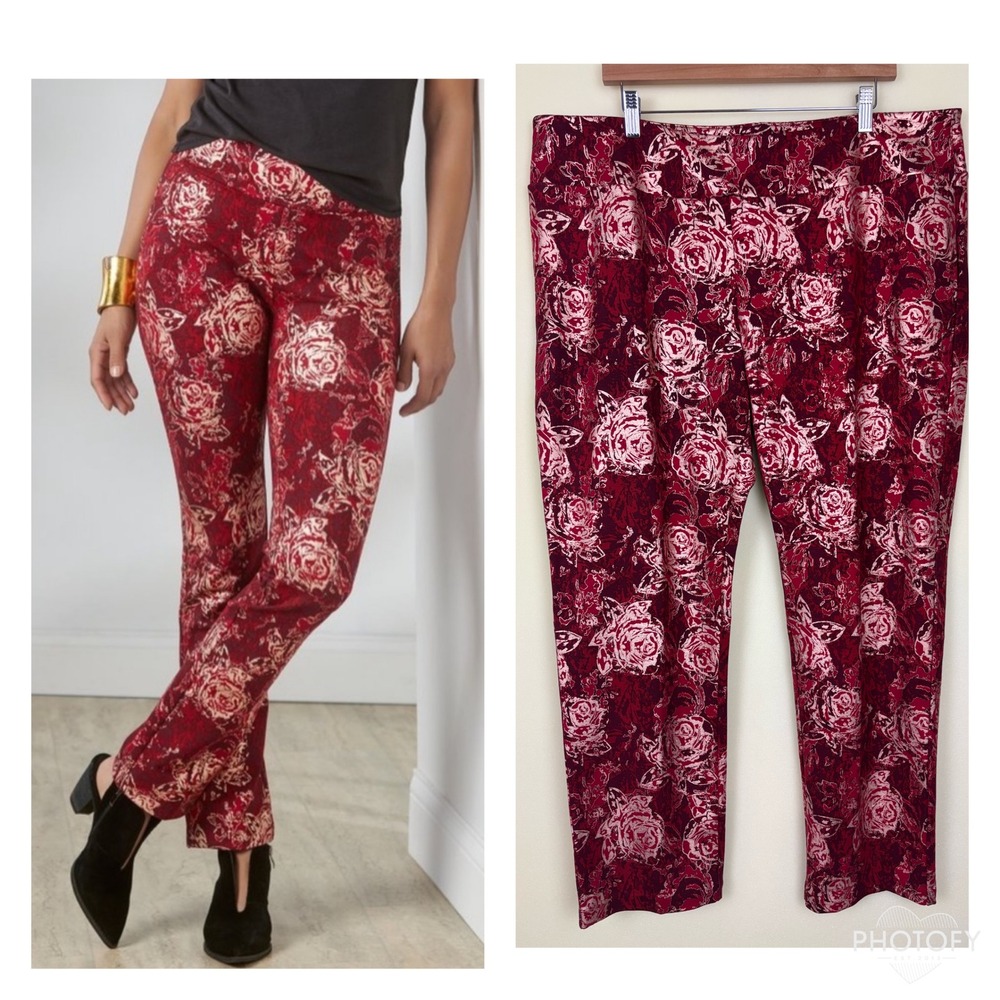 Soft Surroundings‎ Womens Pants Sz 2X Floral Print Stretch Trousers Fall Holiday